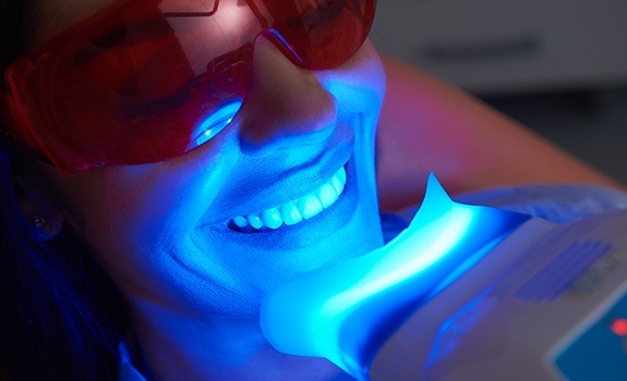 Woman receiving in office teeth whitening