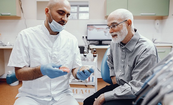 dentist explaining dentures in Dallas