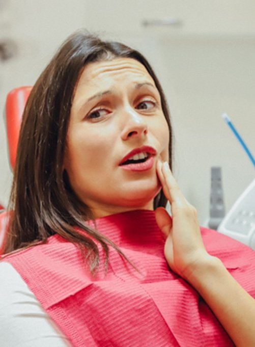 Woman at dentist with a toothache
