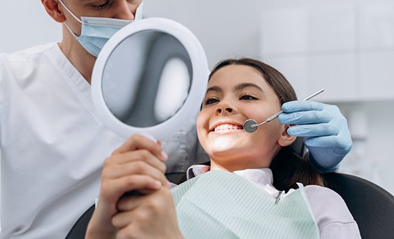 Teeth smiling in the dental chair